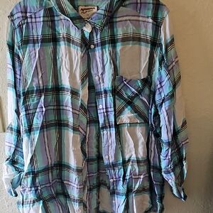 Arizona Jean Company Blue and Green Plaid Shirt